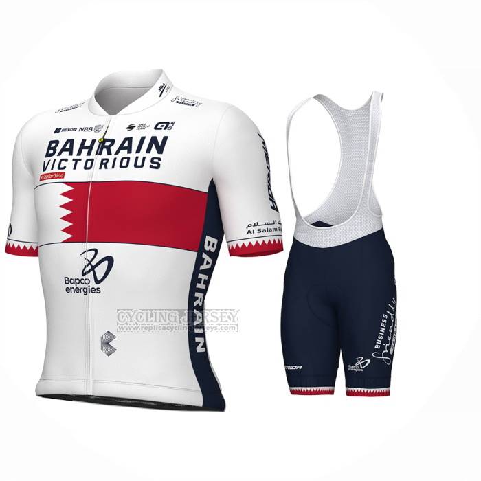 2024 Cycling Jersey Bahrein Champion Bahrain Victorious White Red Short Sleeve And Bib Short